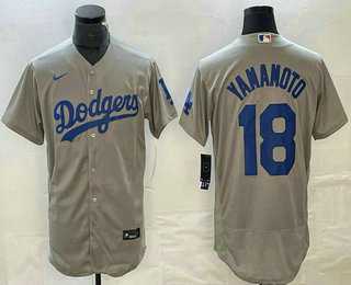 Men%27s Los Angeles Dodgers #18 Yoshinobu Yamamoto Gray Stitched Flex Base Nike Jersey
